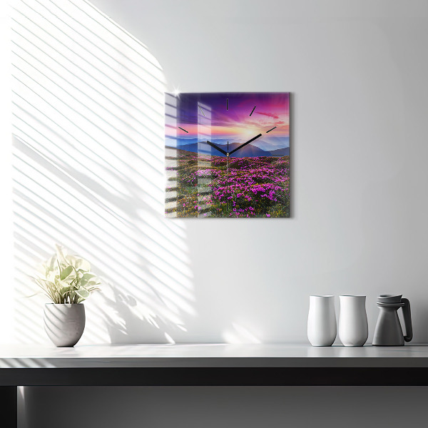 Square wall clock Sunrise and flowers