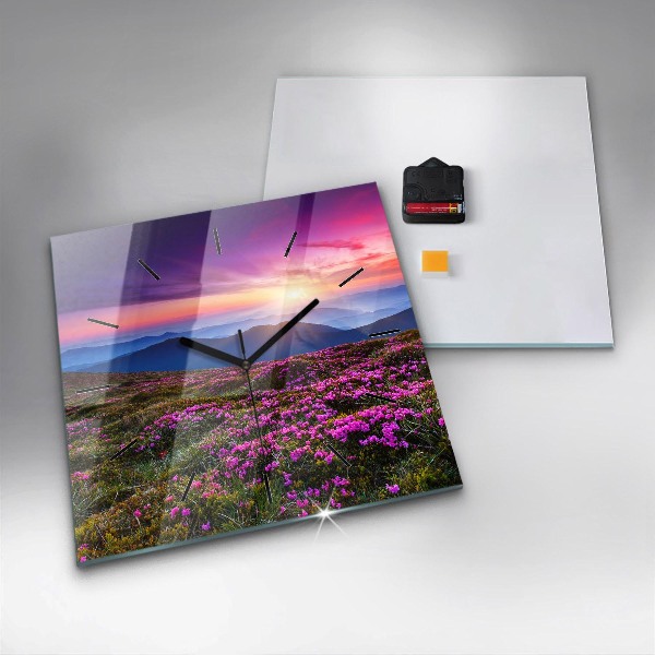 Square wall clock Sunrise and flowers