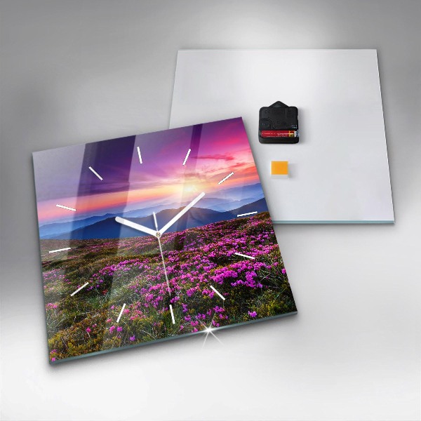 Square wall clock Sunrise and flowers