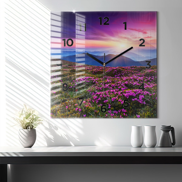 Square wall clock Sunrise and flowers