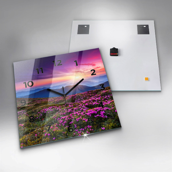 Square wall clock Sunrise and flowers