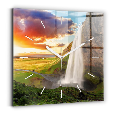 Square wall clock Waterfall in Iceland