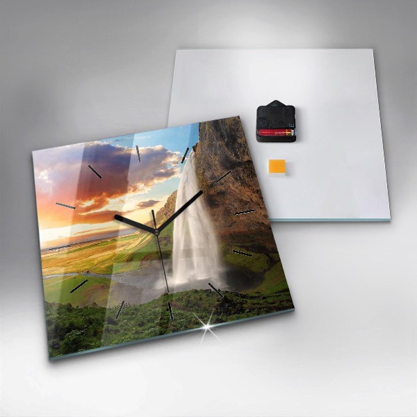 Square wall clock Waterfall in Iceland