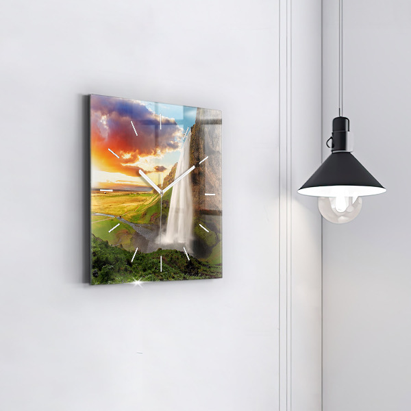 Square wall clock Waterfall in Iceland