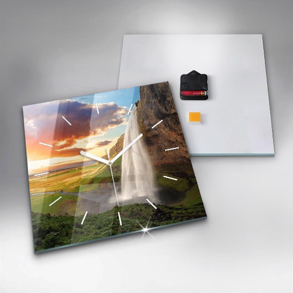 Square wall clock Waterfall in Iceland