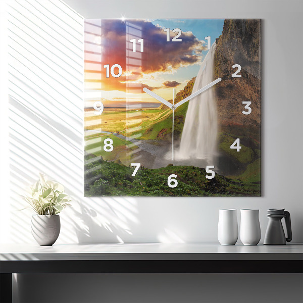 Square wall clock Waterfall in Iceland