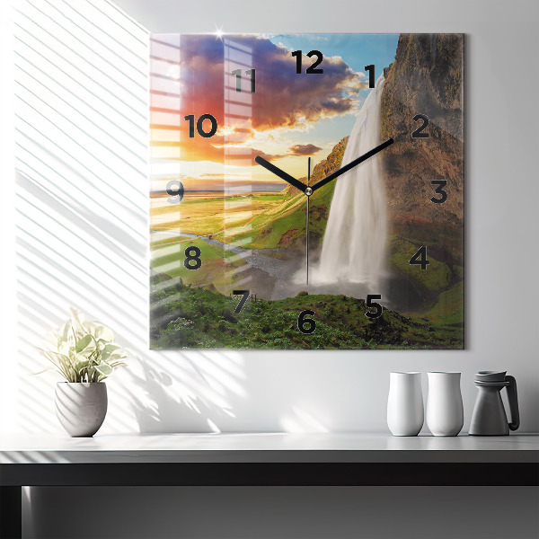 Square wall clock Waterfall in Iceland