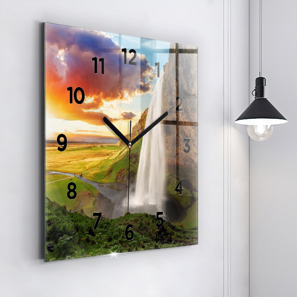 Square wall clock Waterfall in Iceland