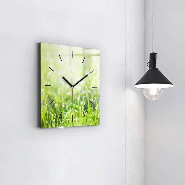 Square wall clock Green grass
