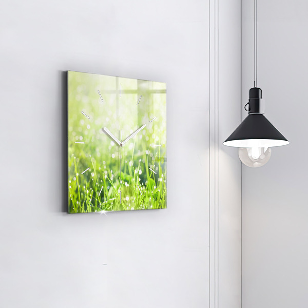 Square wall clock Green grass