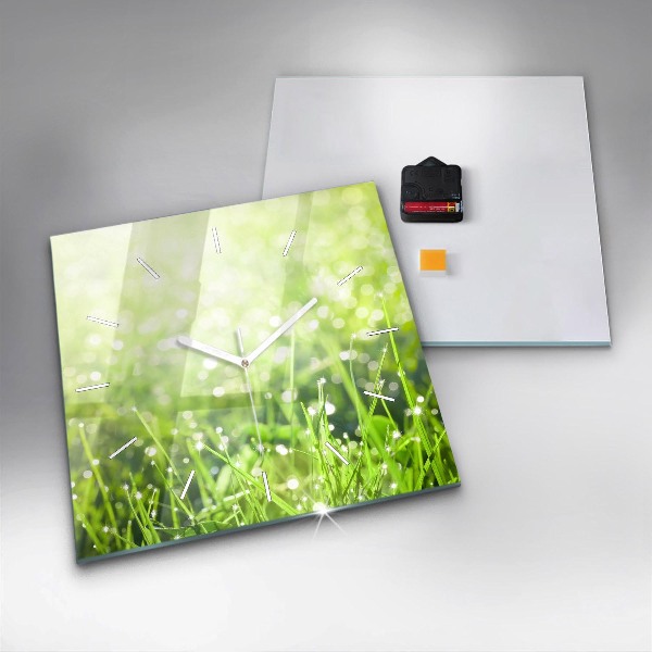 Square wall clock Green grass