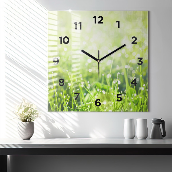 Square wall clock Green grass