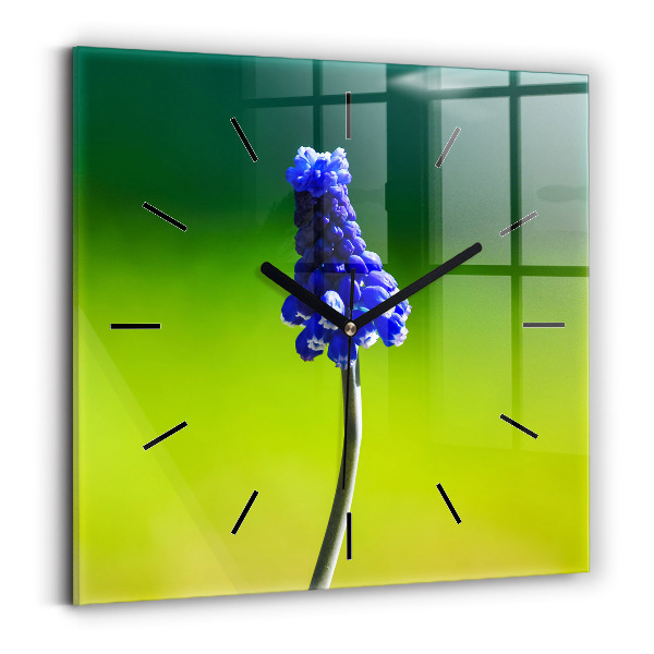 Square wall clock Blue flowers