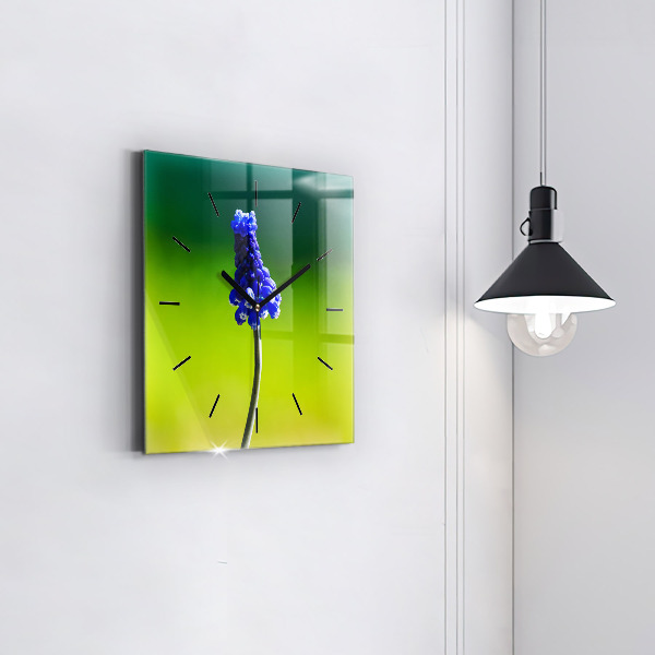 Square wall clock Blue flowers