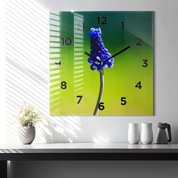 Square wall clock Blue flowers