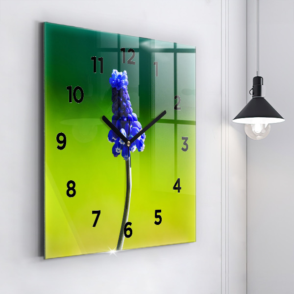 Square wall clock Blue flowers