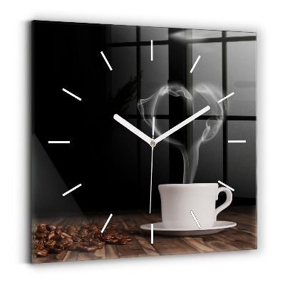 Square wall clock A cup of hot coffee