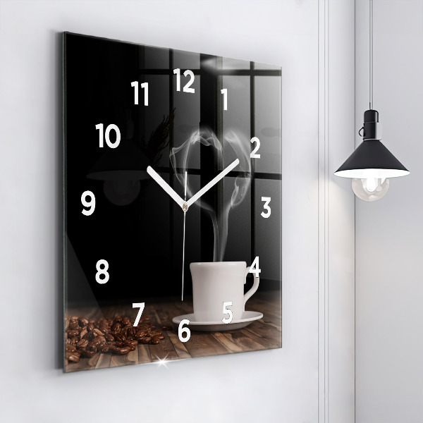 Square wall clock A cup of hot coffee