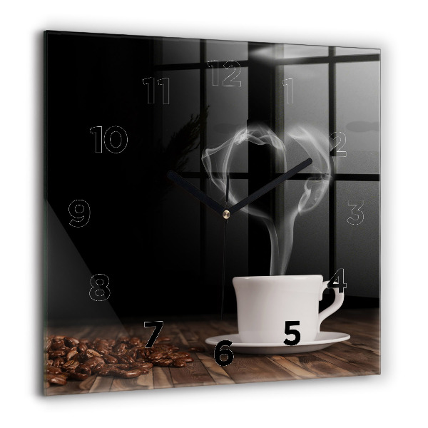 Square wall clock A cup of hot coffee