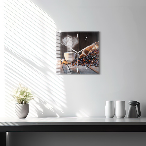 Square wall clock A cup of coffee