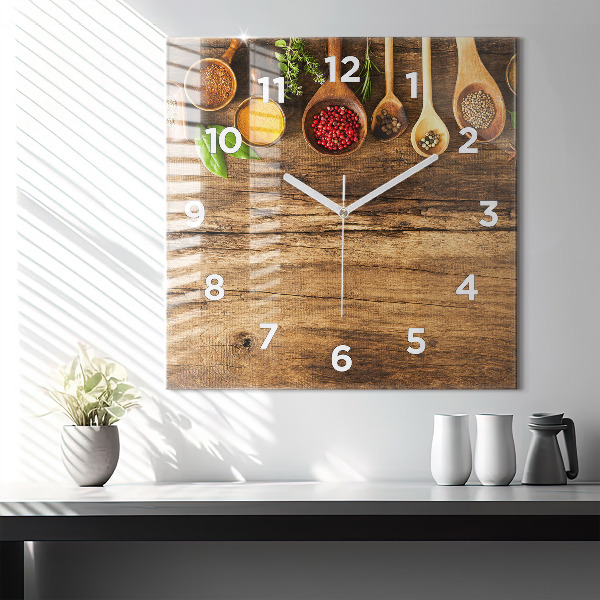Square wall clock Spoons of spices
