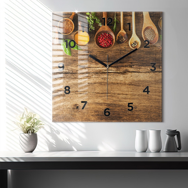 Square wall clock Spoons of spices