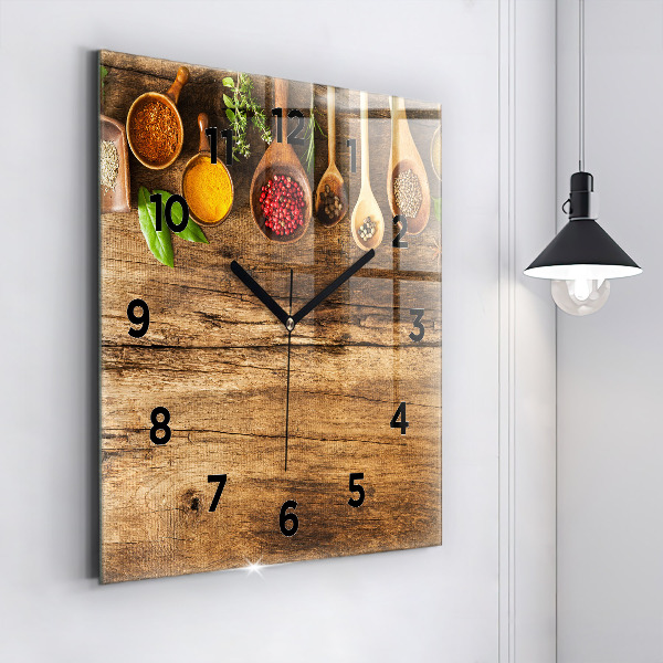 Square wall clock Spoons of spices