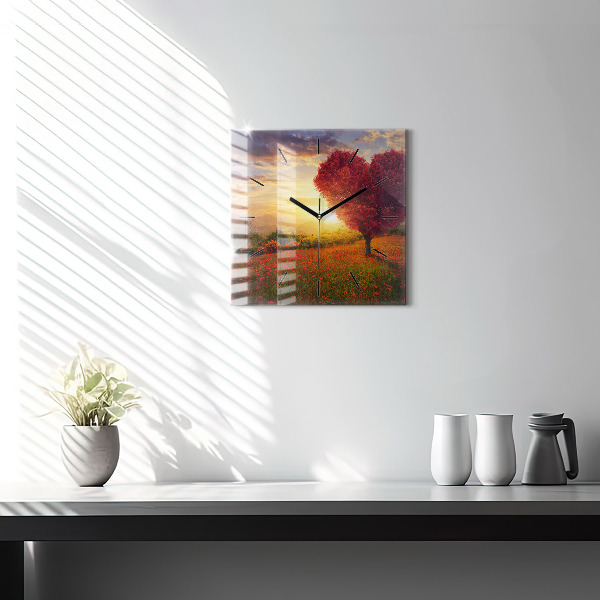 Square wall clock Love Heart Tree