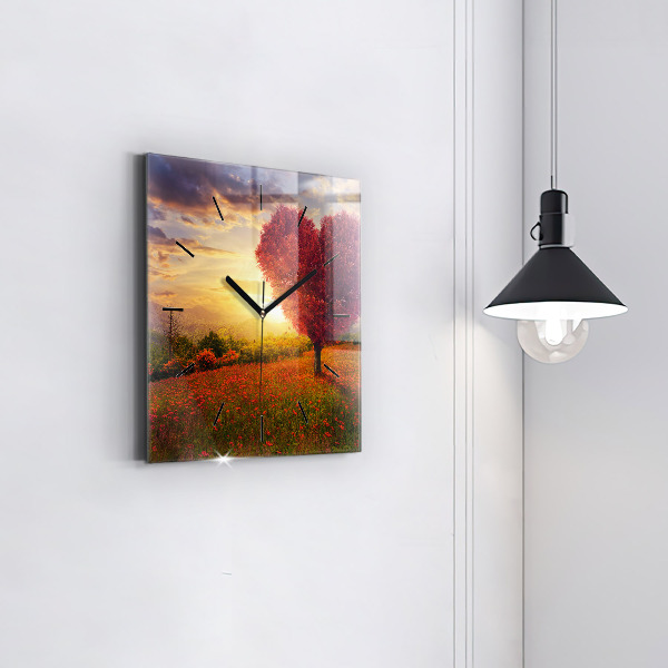 Square wall clock Love Heart Tree