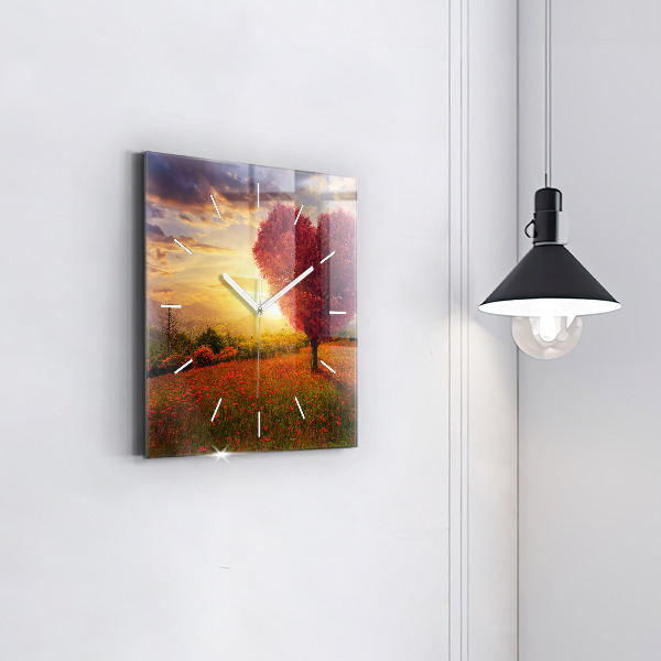 Square wall clock Love Heart Tree