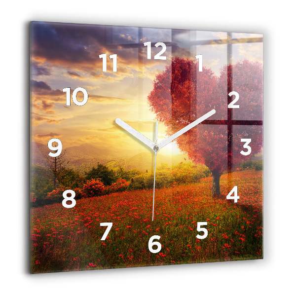 Square wall clock Love Heart Tree