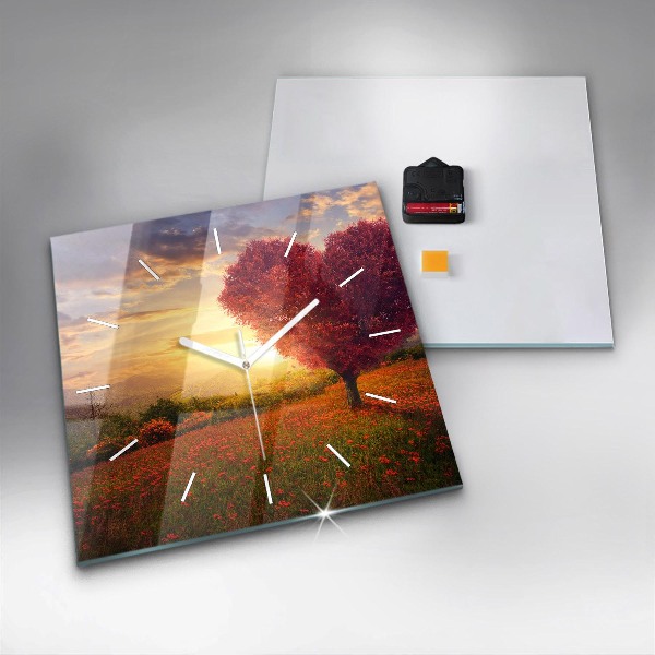 Square wall clock Love Heart Tree