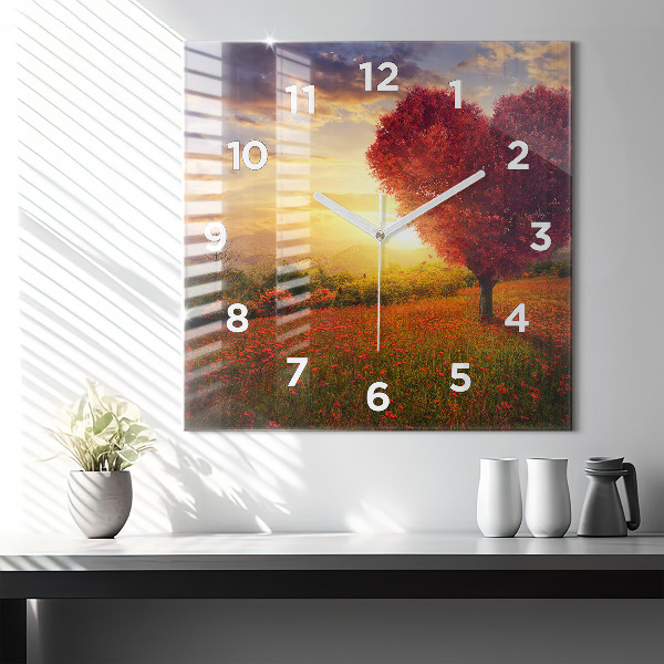 Square wall clock Love Heart Tree