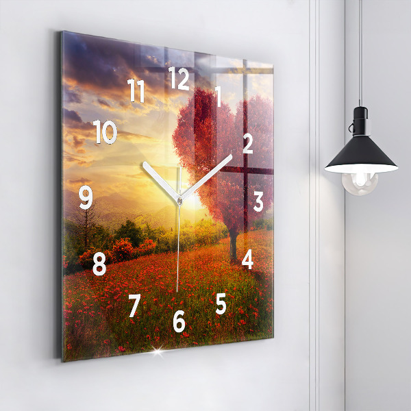 Square wall clock Love Heart Tree