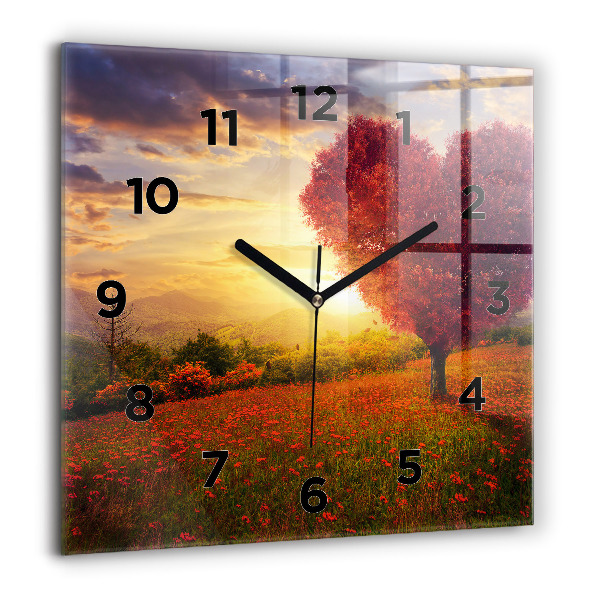 Square wall clock Love Heart Tree