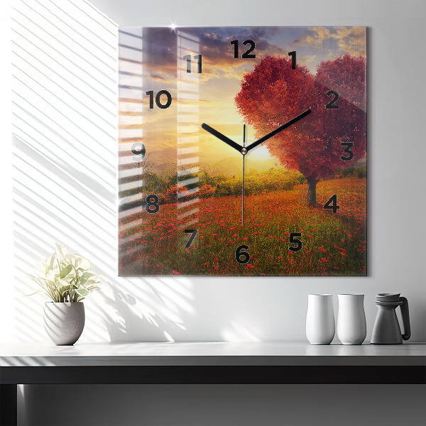 Square wall clock Love Heart Tree