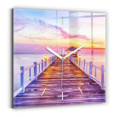 Square wall clock The bridge in the port in the evening