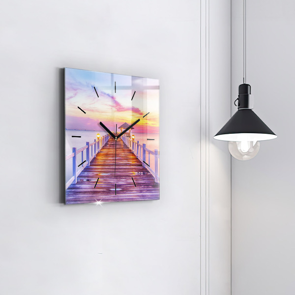 Square wall clock The bridge in the port in the evening