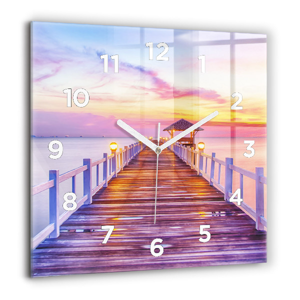 Square wall clock The bridge in the port in the evening