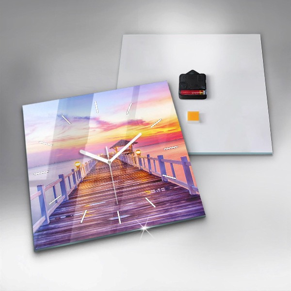 Square wall clock The bridge in the port in the evening