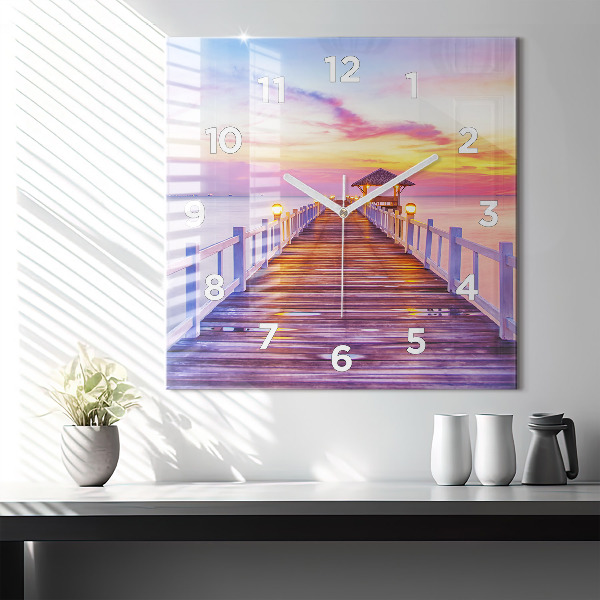 Square wall clock The bridge in the port in the evening