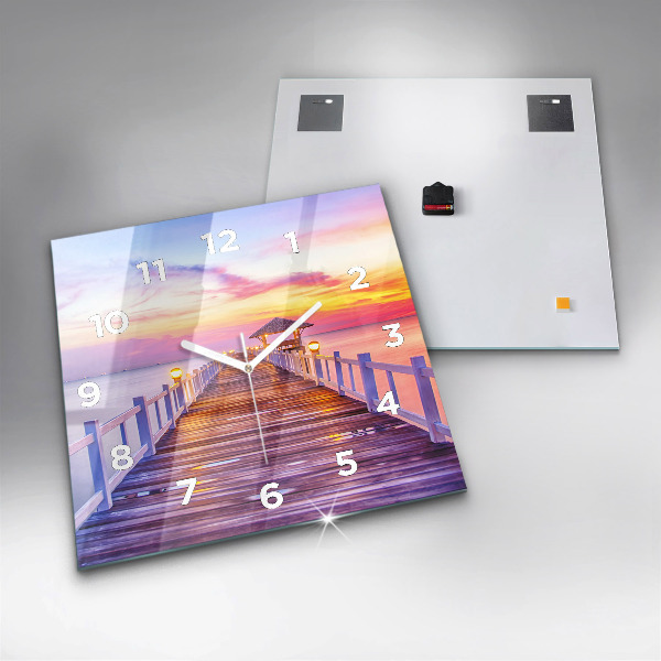 Square wall clock The bridge in the port in the evening