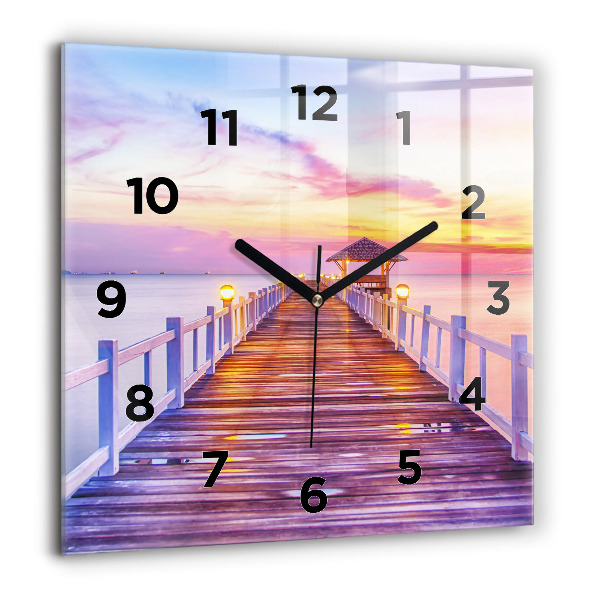 Square wall clock The bridge in the port in the evening