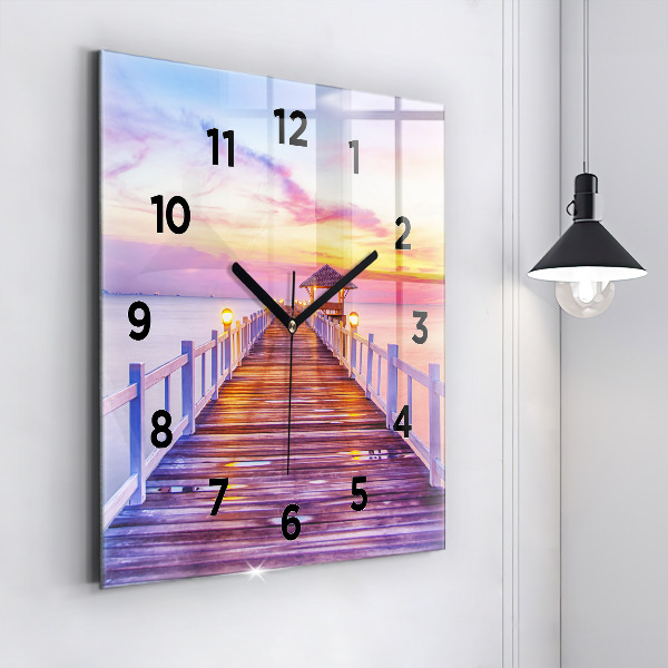 Square wall clock The bridge in the port in the evening