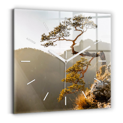 Square wall clock A tree in the mountains