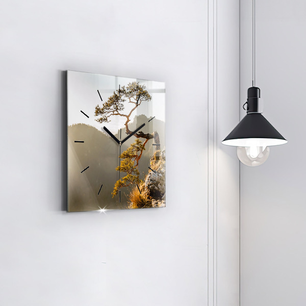 Square wall clock A tree in the mountains