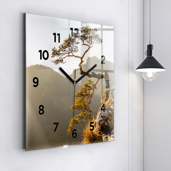 Square wall clock A tree in the mountains