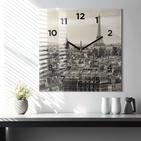 Square wall clock Landscape panorama of Paris