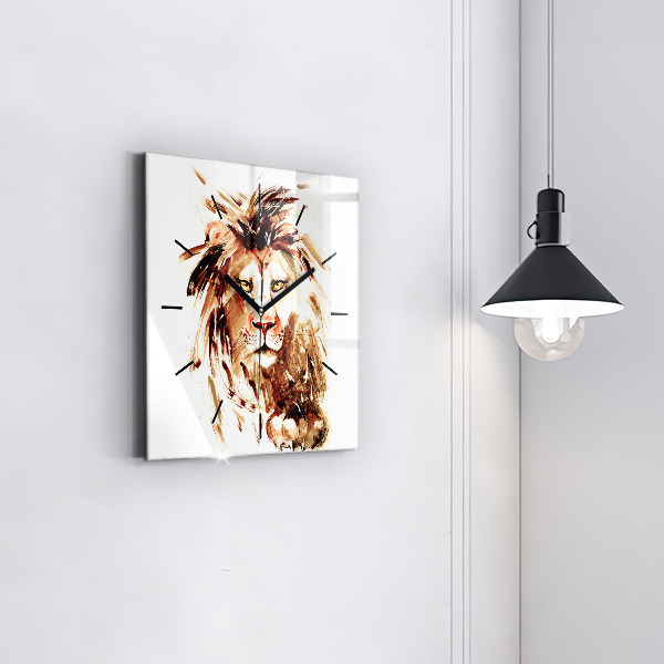 Square wall clock Illustration of a brown lion
