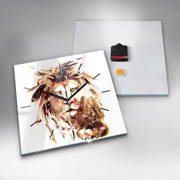 Square wall clock Illustration of a brown lion